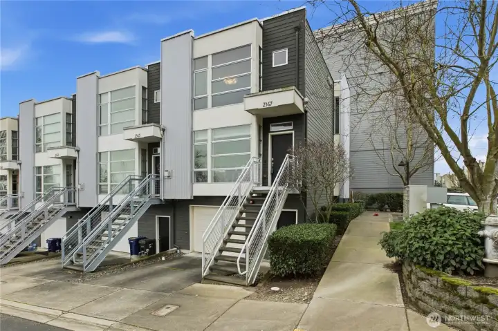 Contemporary corner-unit townhome with striking modern lines.