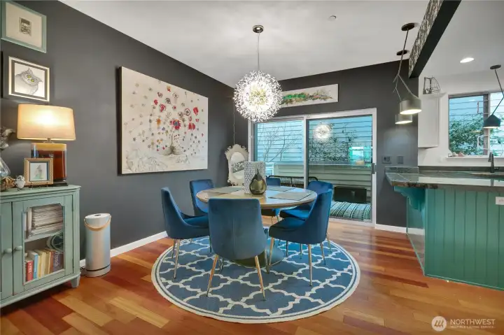 Perfect setting for dinner parties with a slider that opens directly to the private patio.