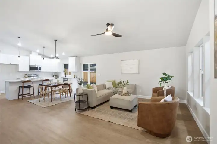 Open dining area with easy access to kitchen and living room.