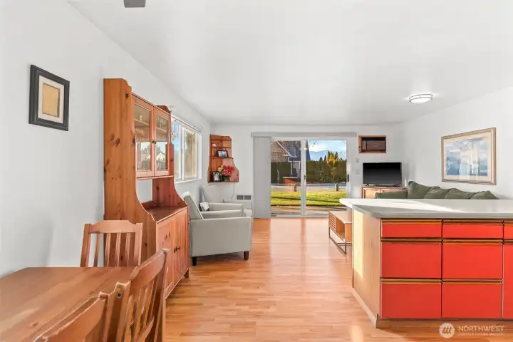 As you enter the condo, your eye is immediately drawn to the view beyond the sliding door.