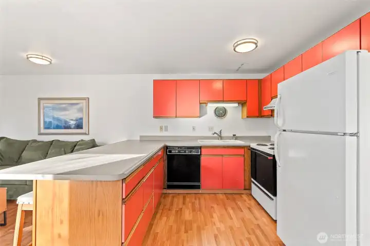 The kitchen provides plenty of storage along with abundant counter space.