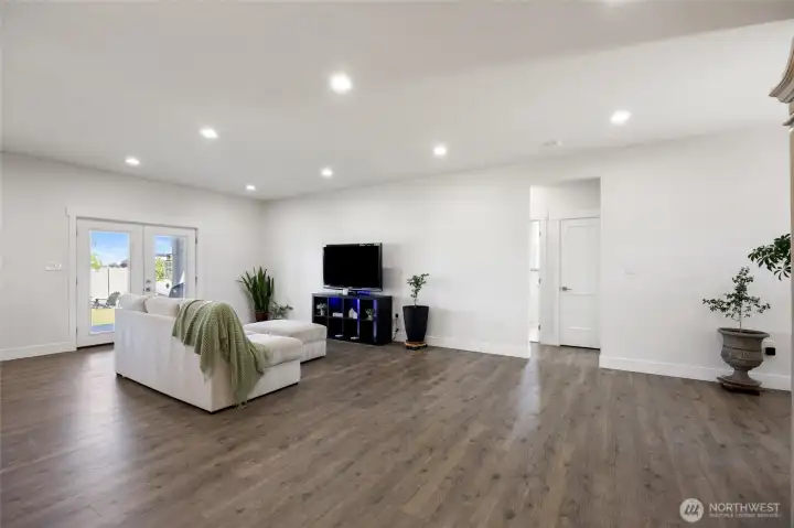 Built-in blinds in french doors to back yard