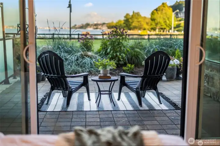 View from your primary bed out! Good Morning Sunrise over Rainier!