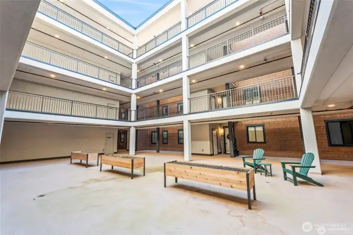 Gardening spaces located inside the middle of the building