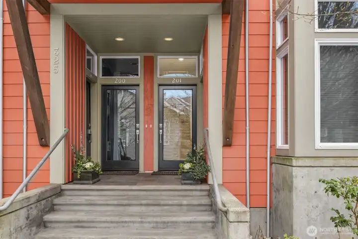 There are 2 buildings that make up the Corner House Condomiums. Each building has 4 units. Two units up and two units below.