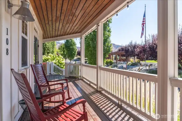 View of west facing front porch overlooking the Lookout's Hilltop Park.