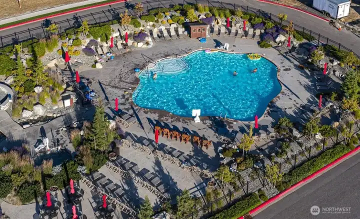 Aerial view of The Lookout's Hilltop pool.