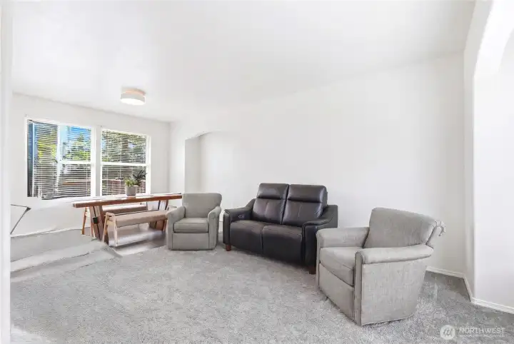 The living room and dining room offer views toward Big Lake. The living room and dining room offer views toward Big Lake.