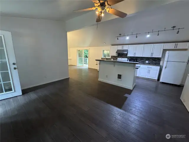 Family room facing towards open kitchen