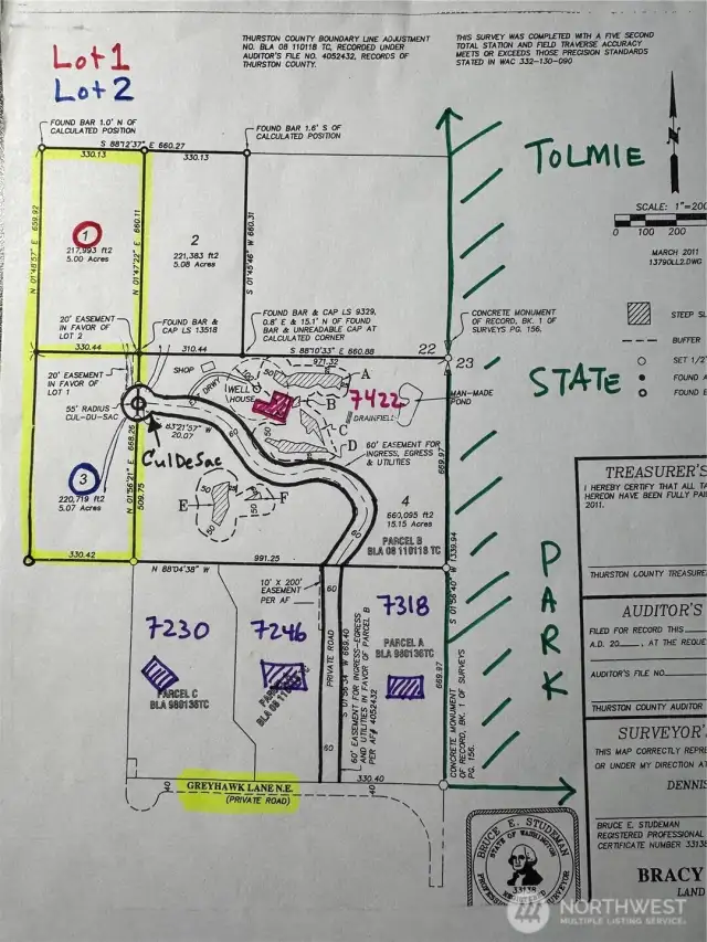 MAP - Showing Lots 1 & 3, Private Rd & Culdesac, Tolmie State Park