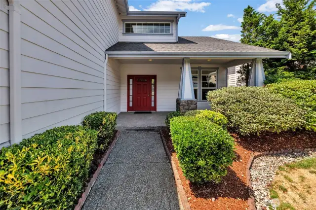 Covered rocking chair front porch faces East.  Sit in the shade in peace on those hot summer days. But this home also has air conditioning so you can have it either way!