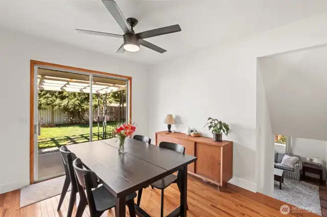 Dining area with slider to back yard