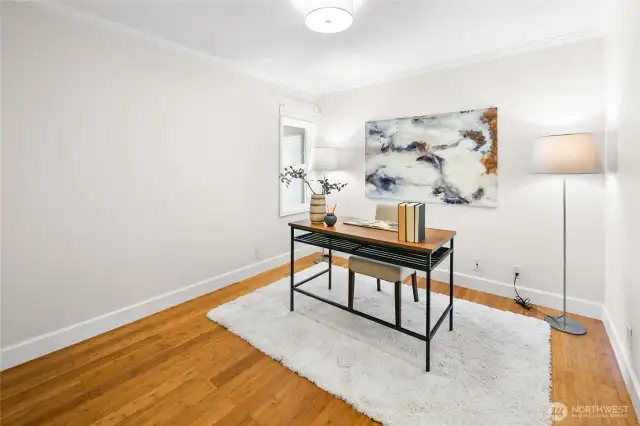 Third bedroom offers flexibility—perfect as a guest room, home office, playroom, or hobby space.” with a variety of uses
