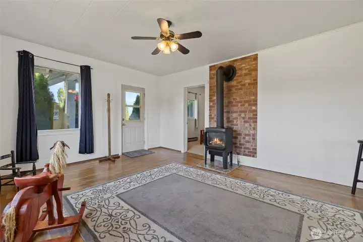 Propane stove in living heats the entire home