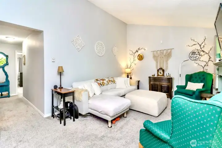 Spacious living room with vaulted ceilings