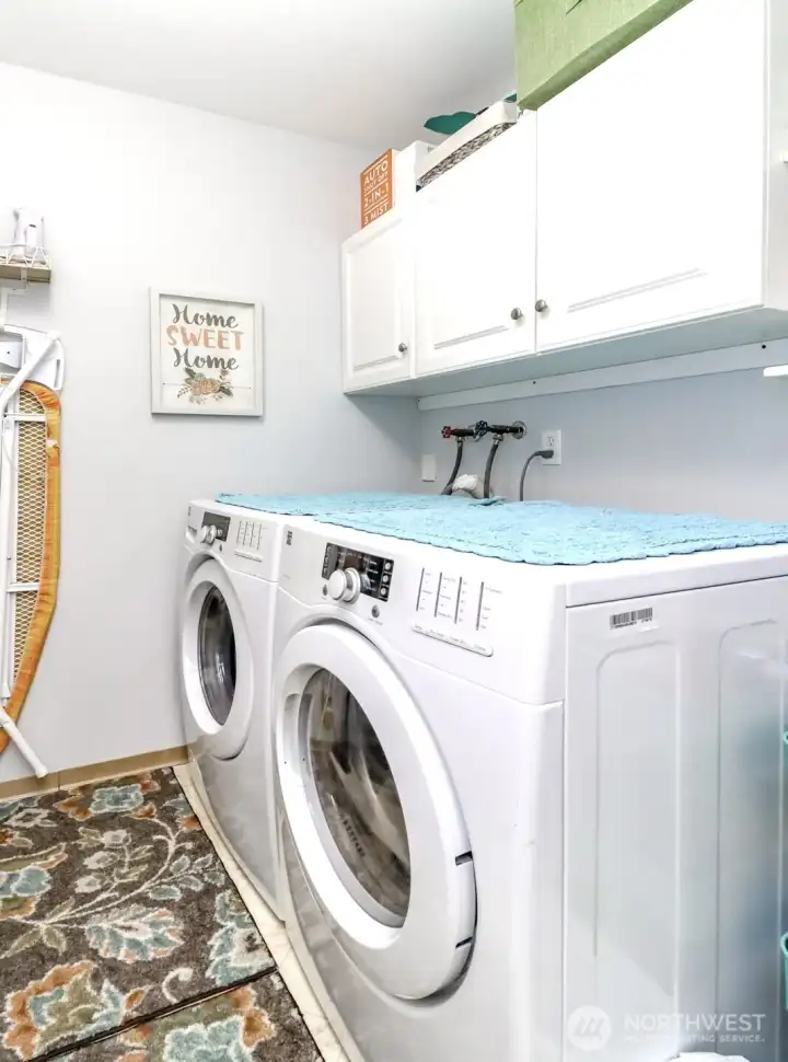 Laundry room with plenty of storage. *washer and dryer stay
