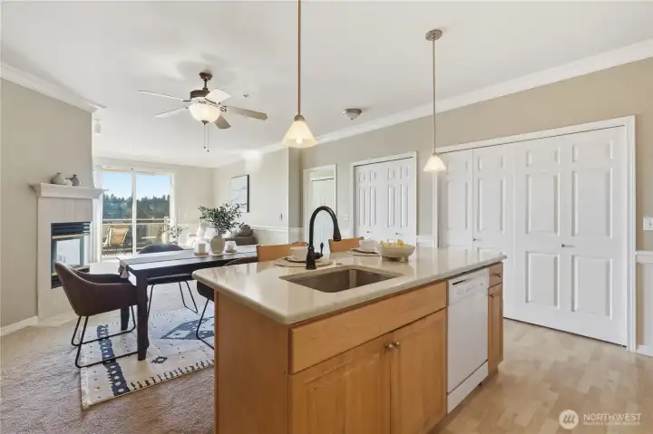 Kitchen flows seamlessly into dining area for easy everyday living