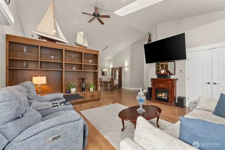 Living room with built in cabinets