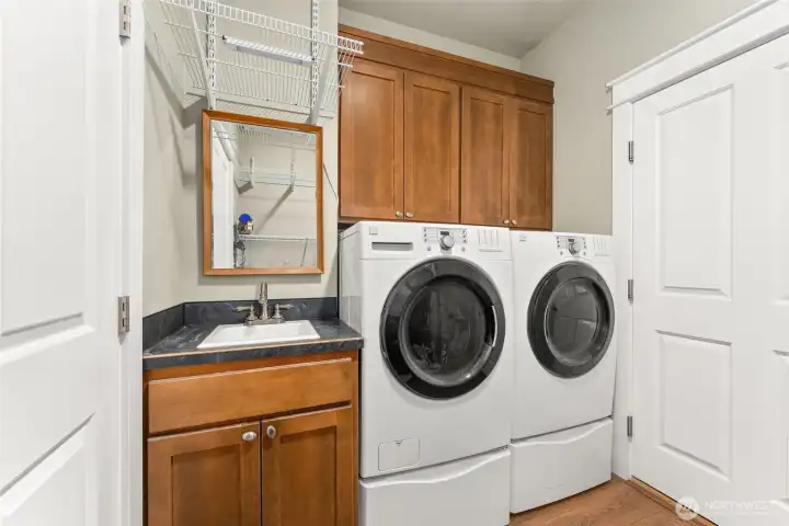 Laundry with sink and built in cabinetry