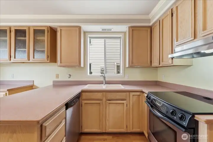 Kitchen with eating bar.