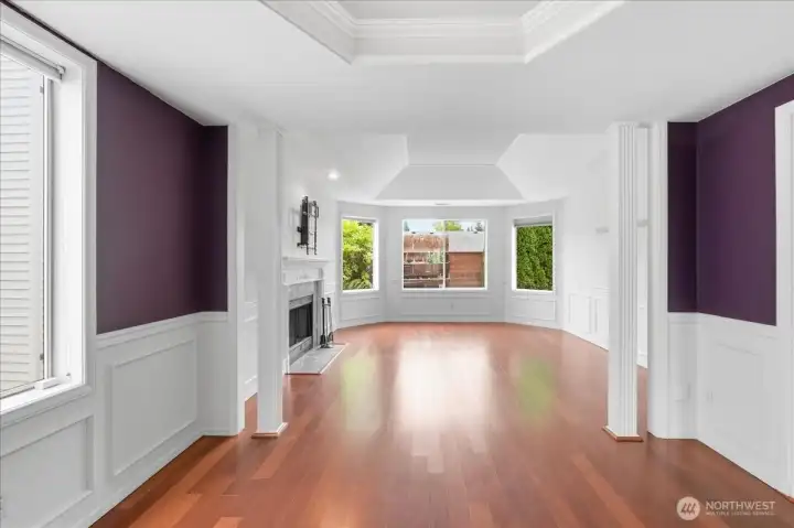 View from the kitchen into the dining room and on into the living room.