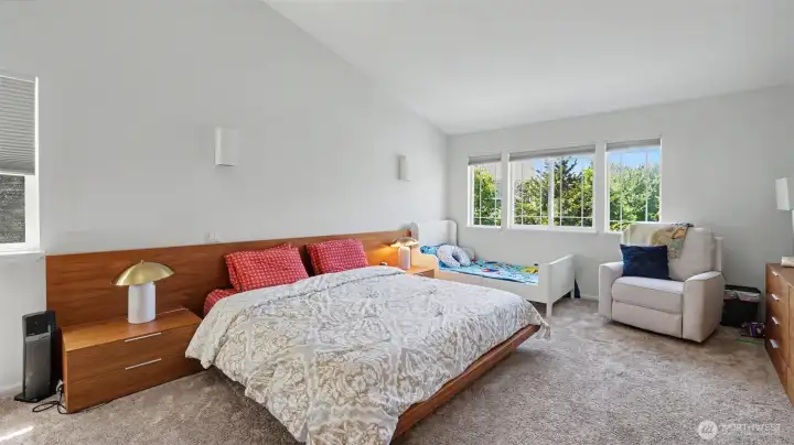 Primary suite with vaulted ceilings.