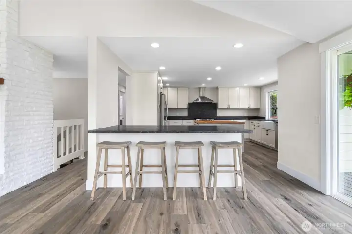 Bar seating makes talking with friends while cooking easy!