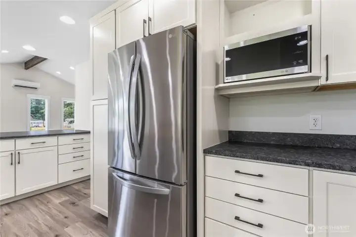 Stainless french door fridge and built in micro.
