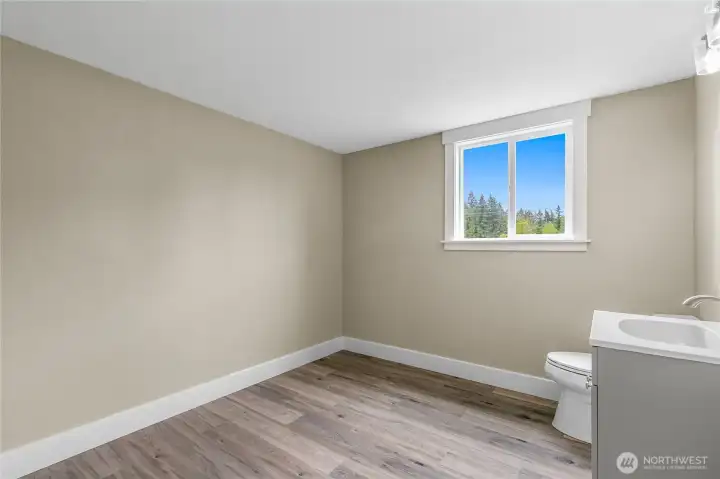 Another view of the 1/2 bath with room to add a shower at a later date