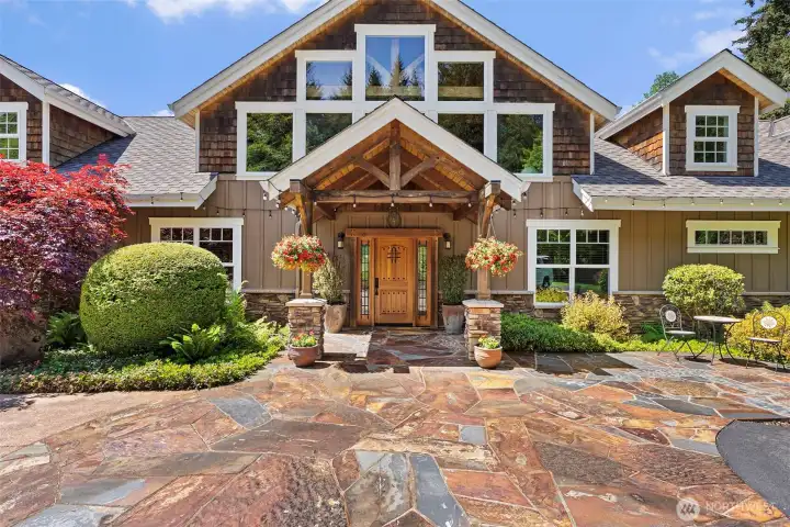 Slate Paver Entry w/ Covered Entry and Custom Wood Door