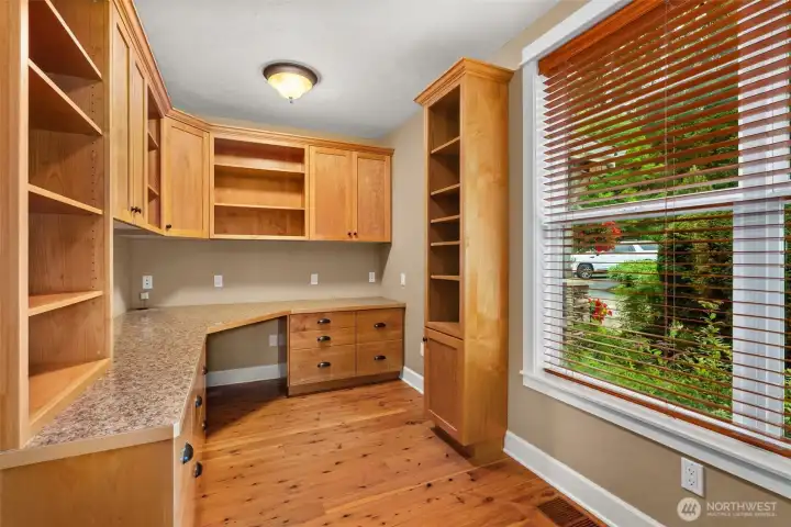 Main floor office with custom shelving