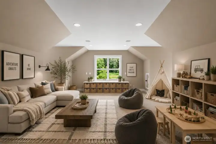 Upper Level multi-functional rec room. Virtually staged