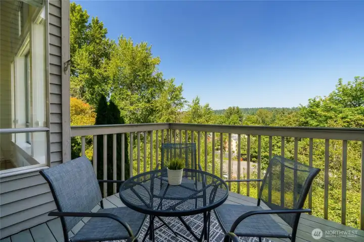 Enjoy the height and views from the main floor deck.