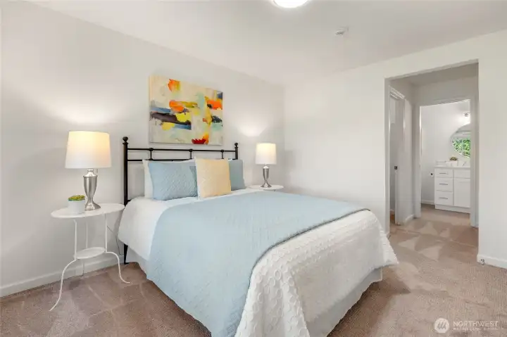 Updated bedroom with jack and jill adjacent bath and large walk in closet