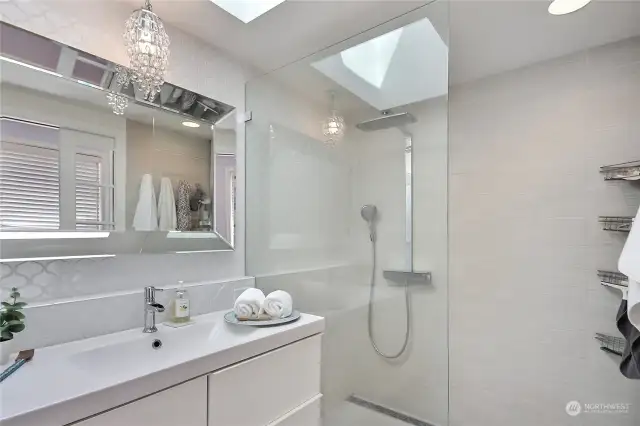 Primary bath with walk-in shower.
