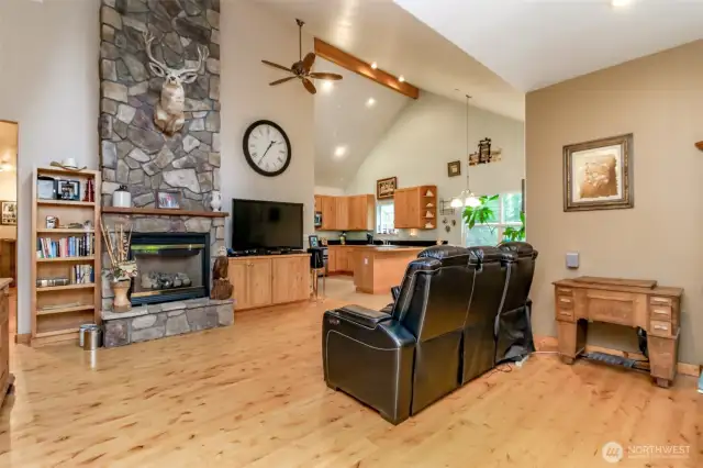 Open and Bright Great Room With Huge Vaulted Ceilings and Gas Fireplace