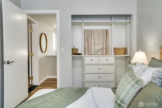 Closet built-ins are newly installed.