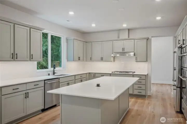 Large island, cabinets and drawers.