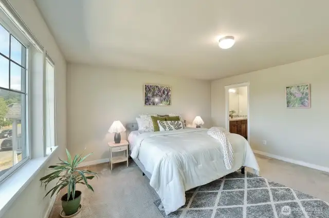 The primary is spacious, serene and relaxing.