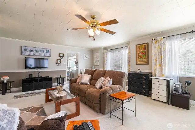 Another angle of the spacious living room.