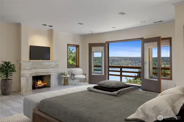 Enjoy the stunning view from the Primary bedroom, or walk outside to your own private deck (Virtually staged)