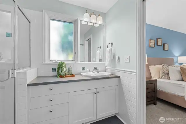 Master bathroom  with heated floors.
