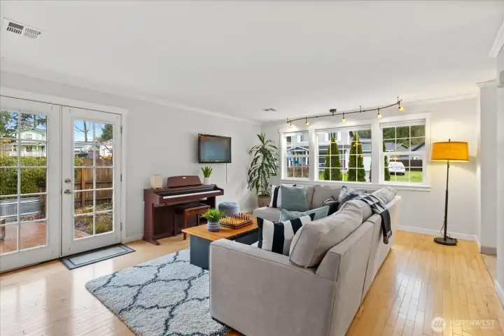 French doors lead to private garden patio.