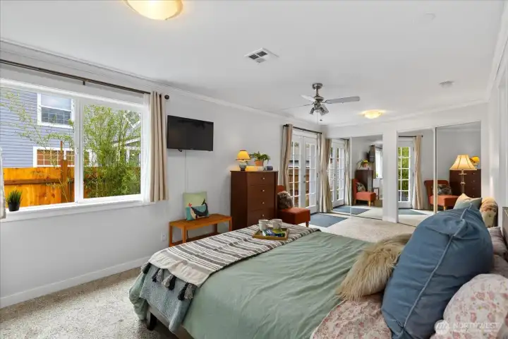 Walk in closet behind the mirrored doors.