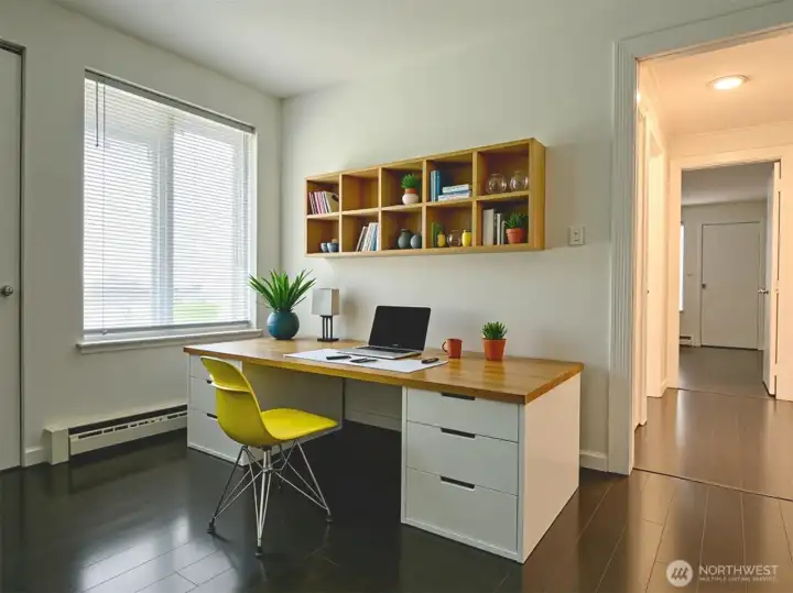 Virtually staged 2nd bedroom as home office