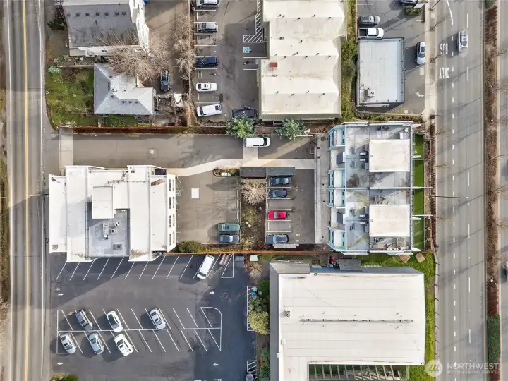 Aerial view of the small complex of 4 townhomes.