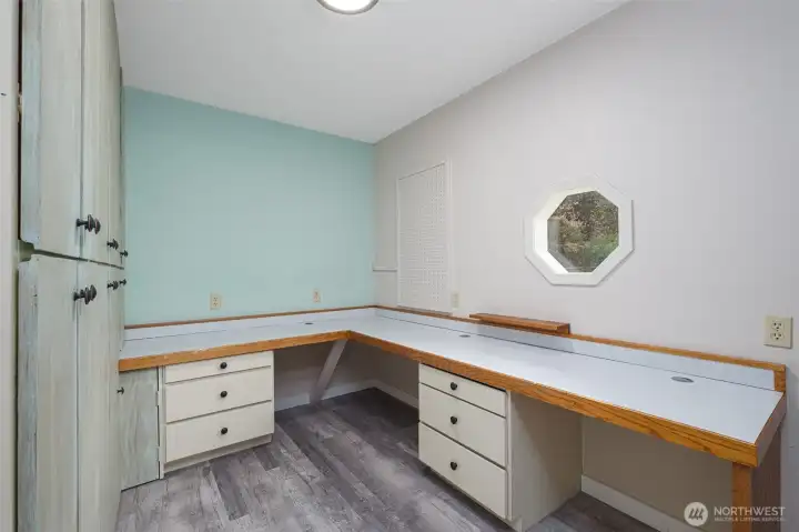 Office off of Living Room with stairs to attic space with storage and bonus areas