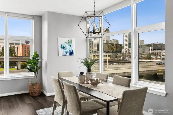 So much light streams into this stunning corner suite!