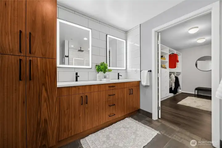 Your primary bathroom is incredible, with a massive linen closet.