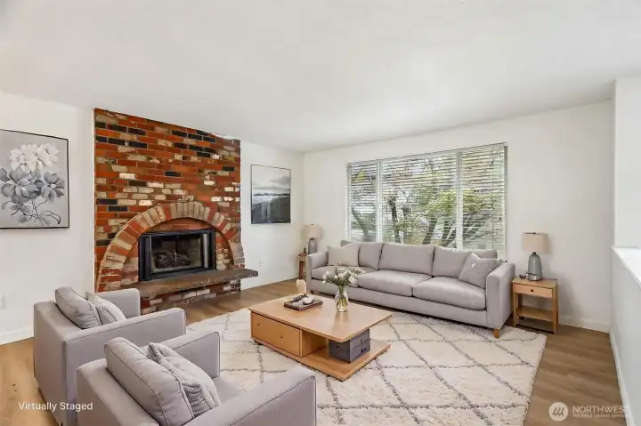 Wood burning fireplace and double pane vinyl windows